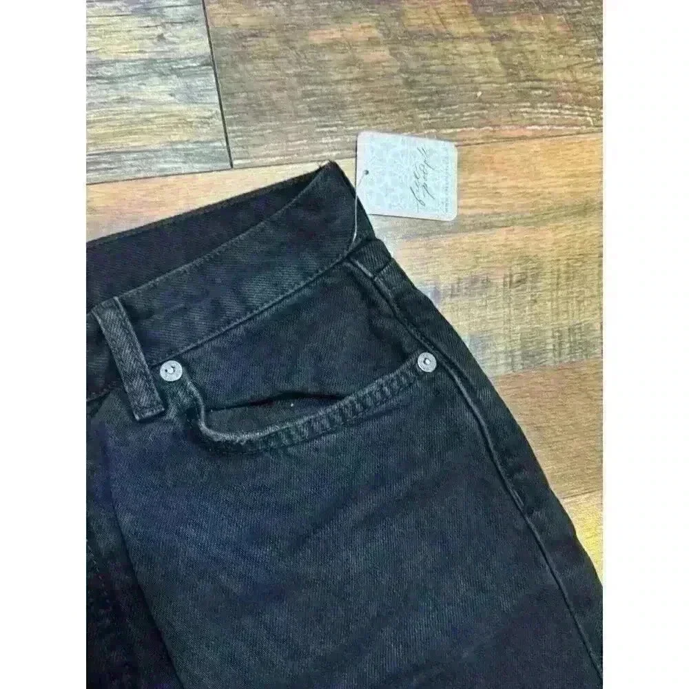 FREE‎ PEOPLE Maggie Mid Rise Straight -Leg Jeans In Washed Black SIZE 27